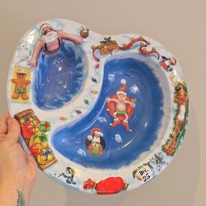 Rare Vintage Santa Christmas Chip & Dip Bowl